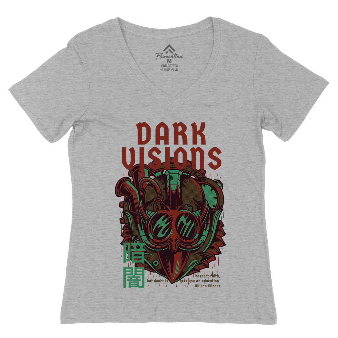 Dark Visions Womens Organic V-Neck T-Shirt Steampunk D748