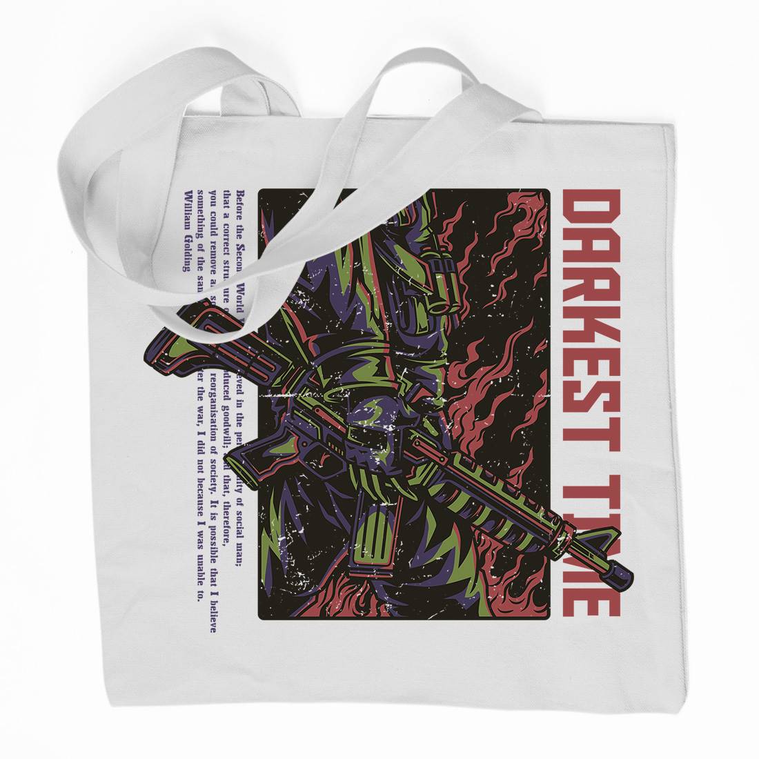 Darkest Time Organic Premium Cotton Tote Bag Army D749
