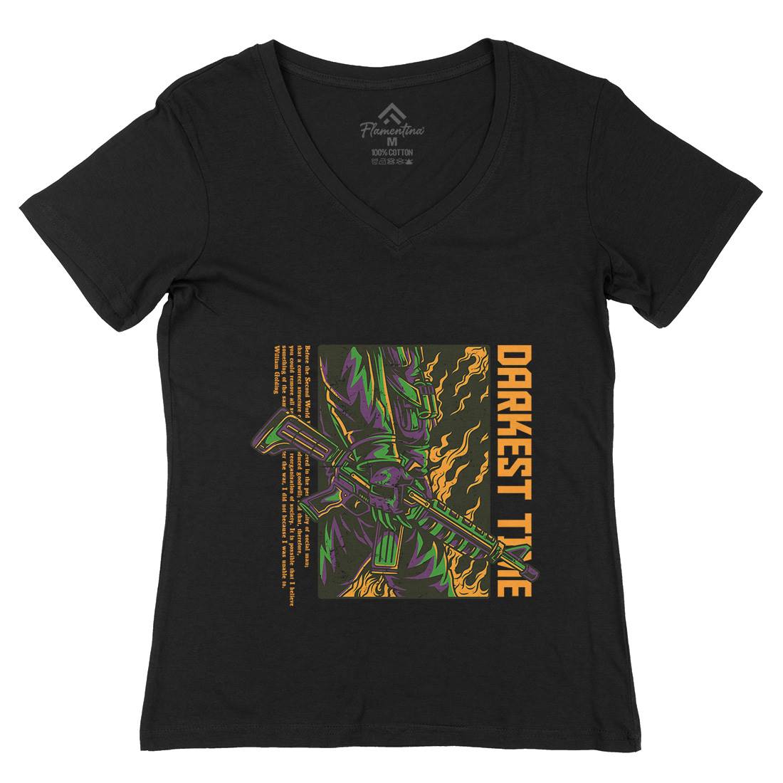 Darkest Time Womens Organic V-Neck T-Shirt Army D749