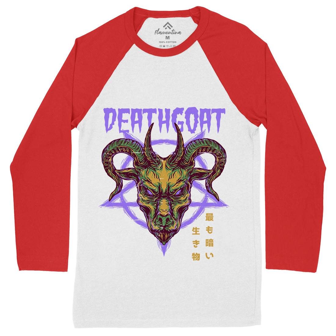 Death Goat Mens Long Sleeve Baseball T-Shirt Horror D755
