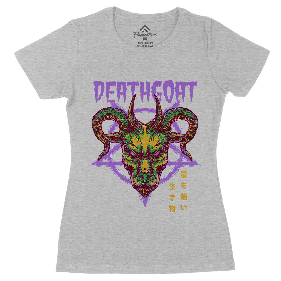 Death Goat Womens Organic Crew Neck T-Shirt Horror D755