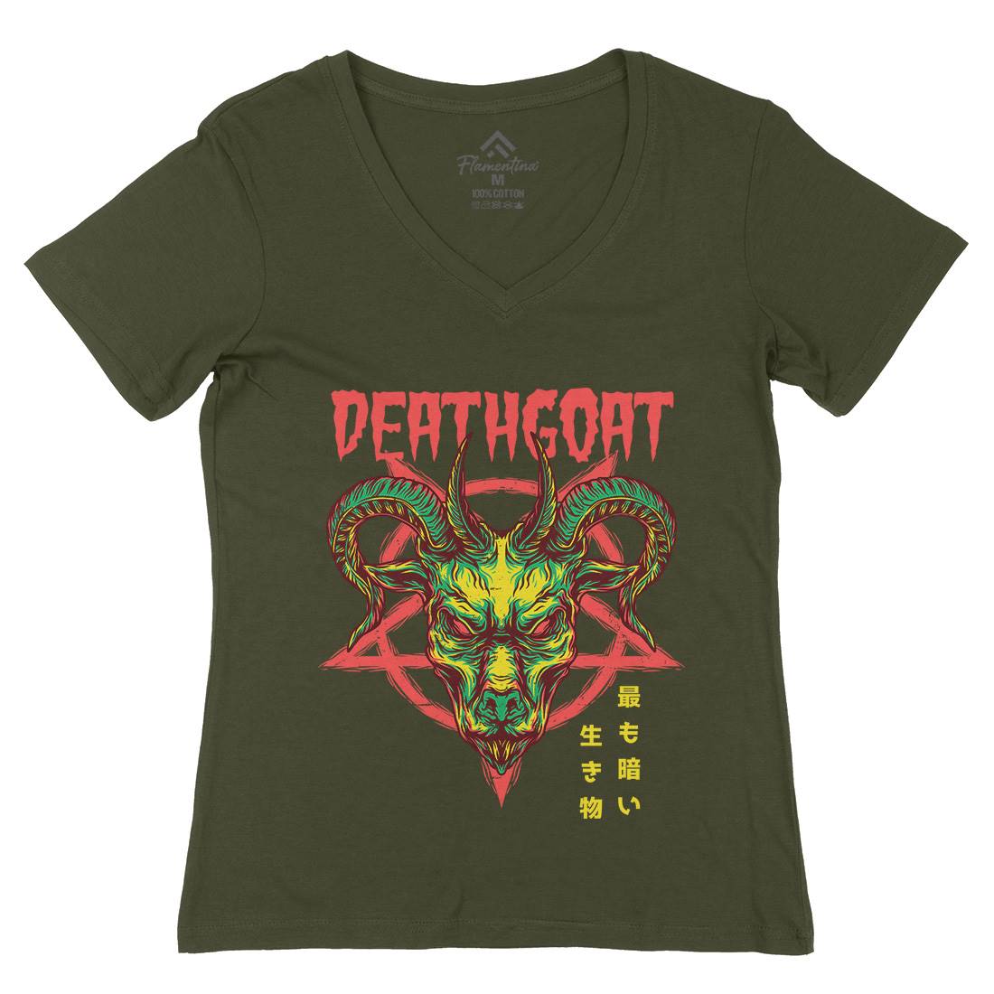 Death Goat Womens Organic V-Neck T-Shirt Horror D755