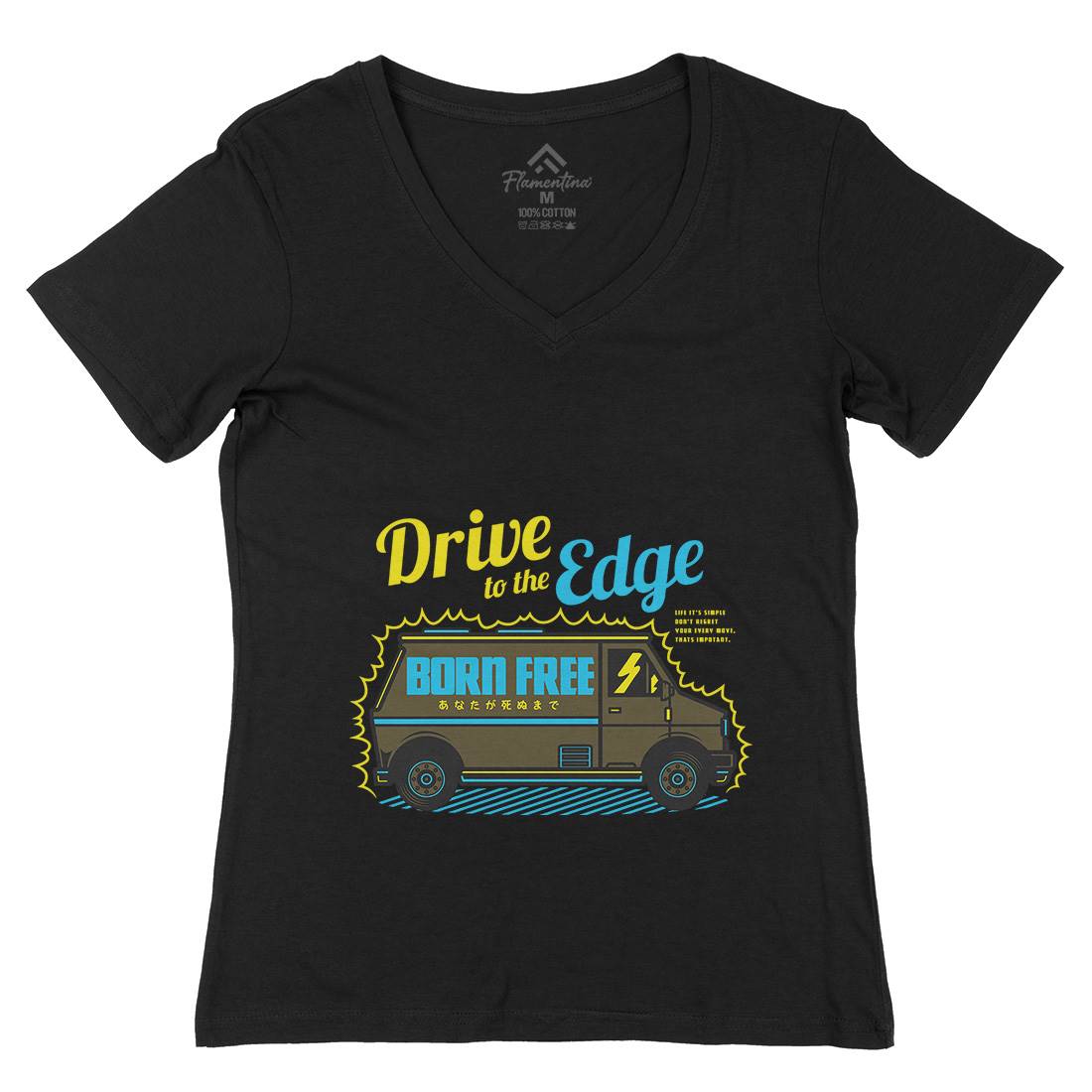Drive To The Edge Womens Organic V-Neck T-Shirt Holiday D760