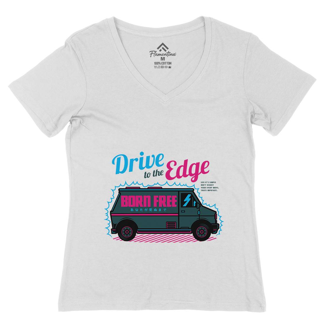 Drive To The Edge Womens Organic V-Neck T-Shirt Holiday D760