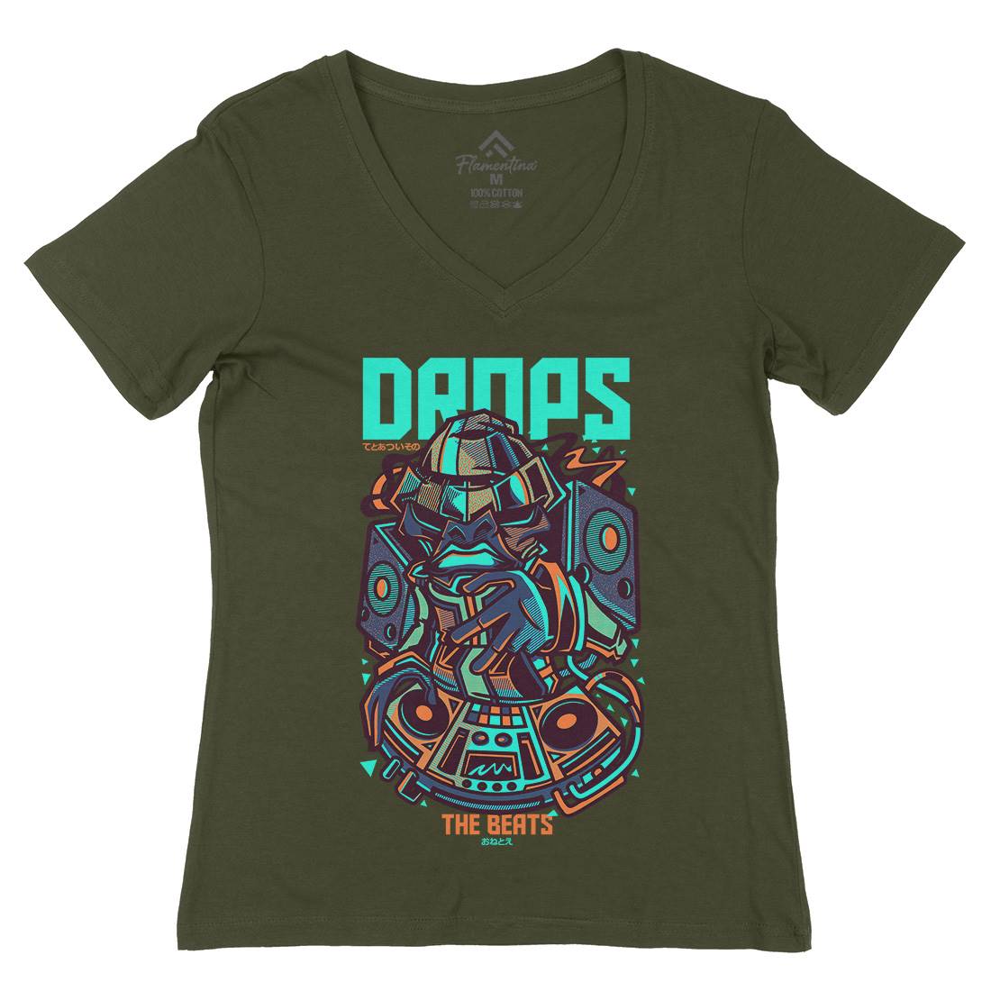 Drops Beats Womens Organic V-Neck T-Shirt Music D761