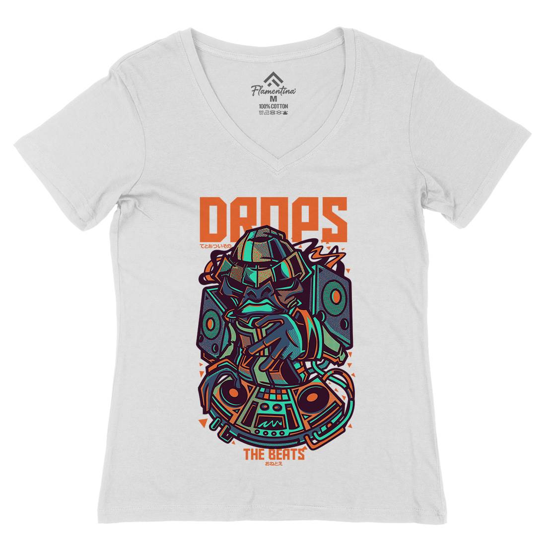Drops Beats Womens Organic V-Neck T-Shirt Music D761