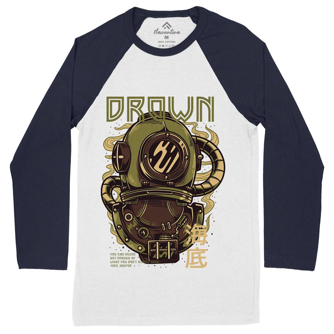 Drown Mens Long Sleeve Baseball T-Shirt Navy D762