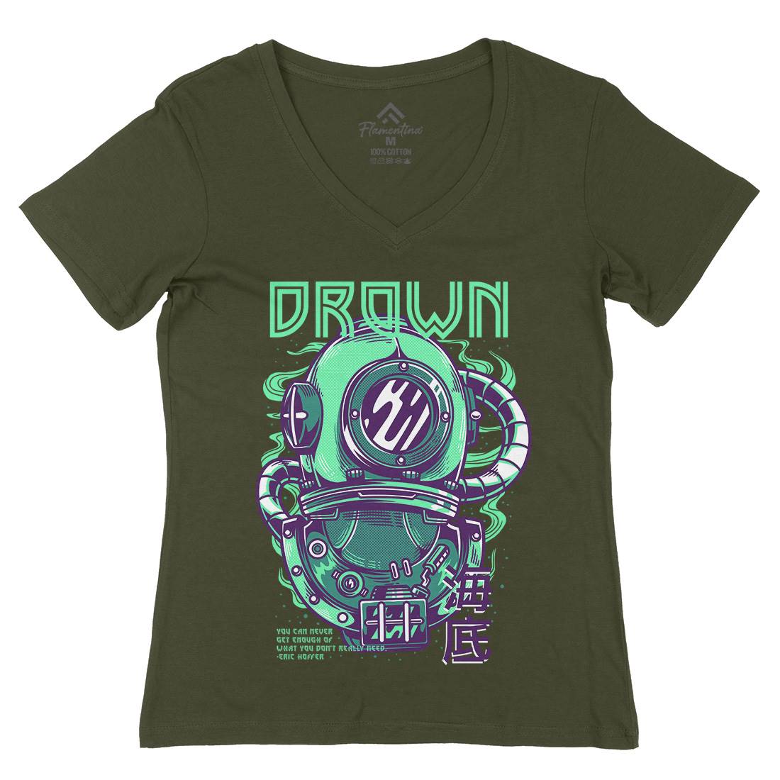Drown Womens Organic V-Neck T-Shirt Navy D762