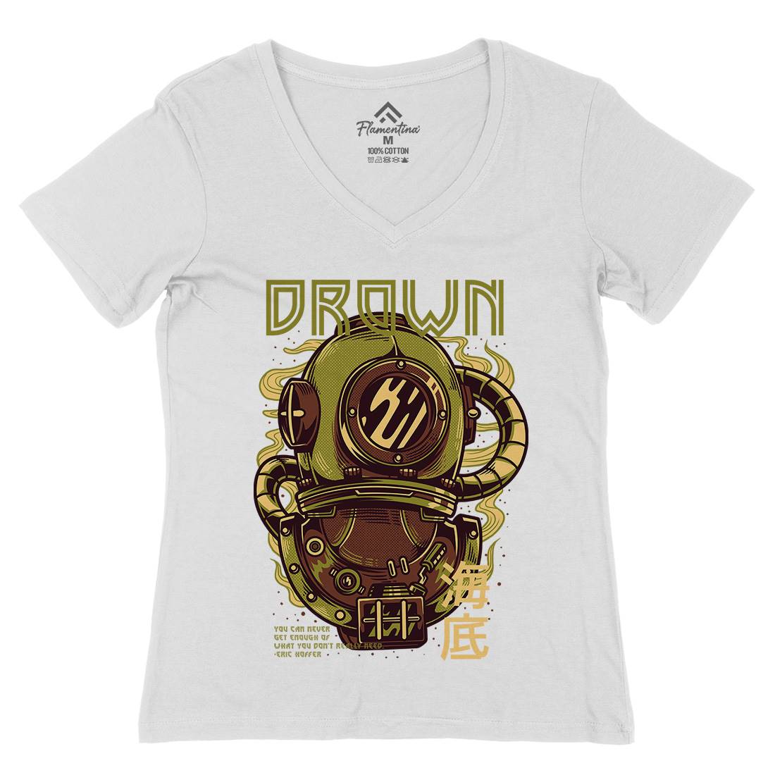 Drown Womens Organic V-Neck T-Shirt Navy D762