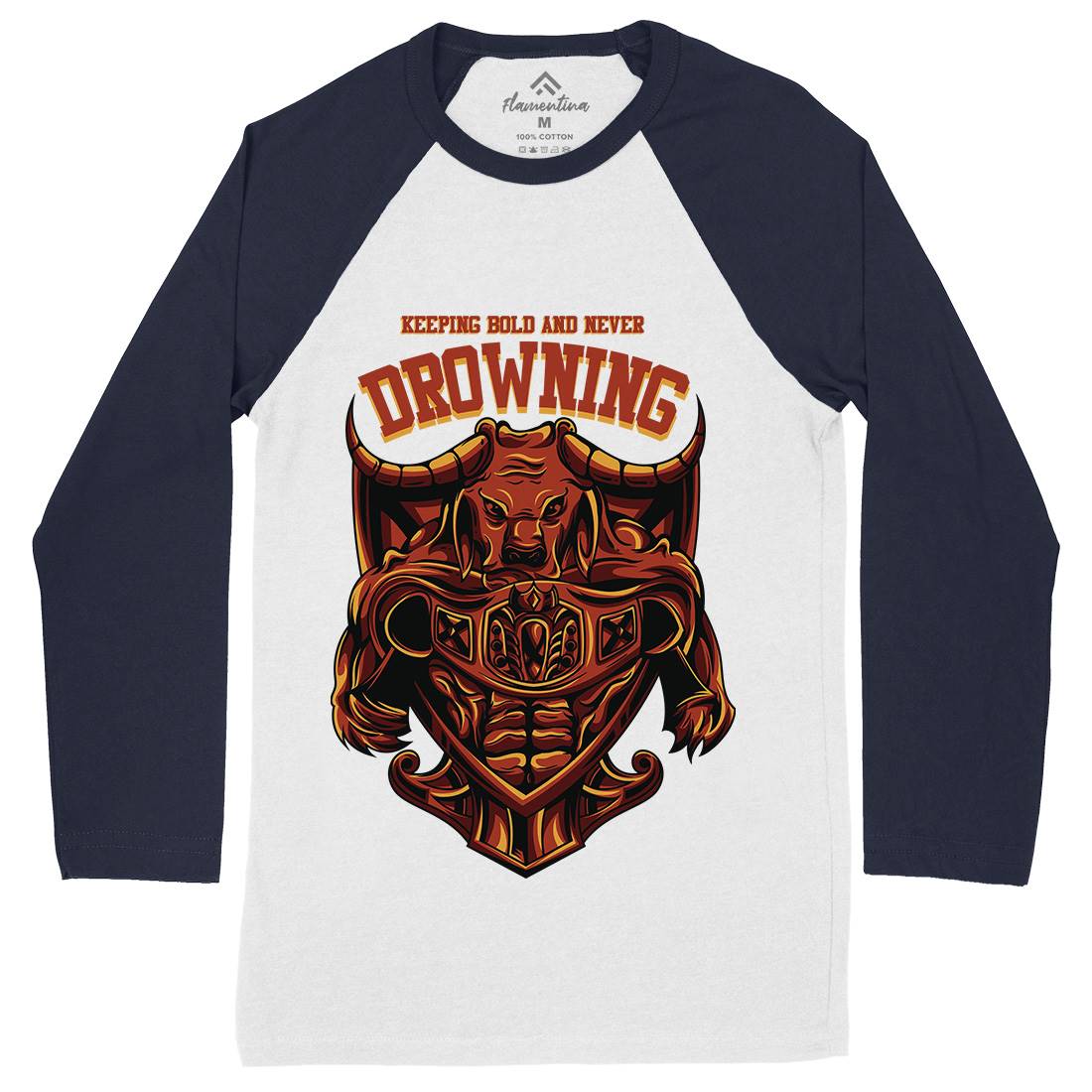 Drowning Bull Mens Long Sleeve Baseball T-Shirt Warriors D763