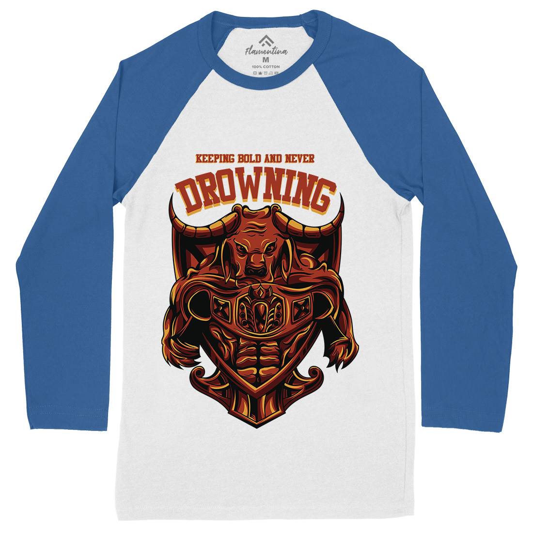 Drowning Bull Mens Long Sleeve Baseball T-Shirt Warriors D763