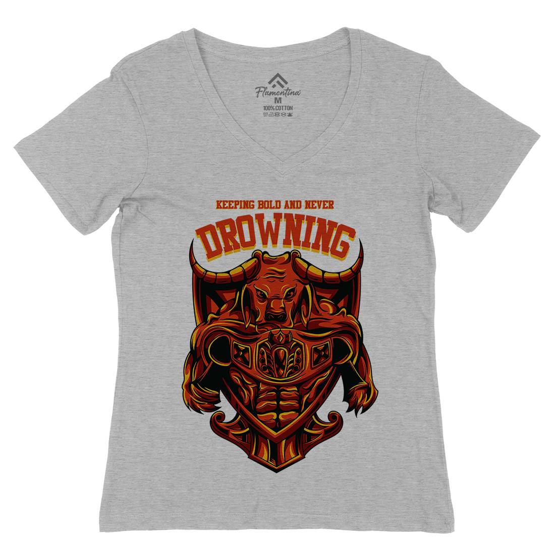 Drowning Bull Womens Organic V-Neck T-Shirt Warriors D763