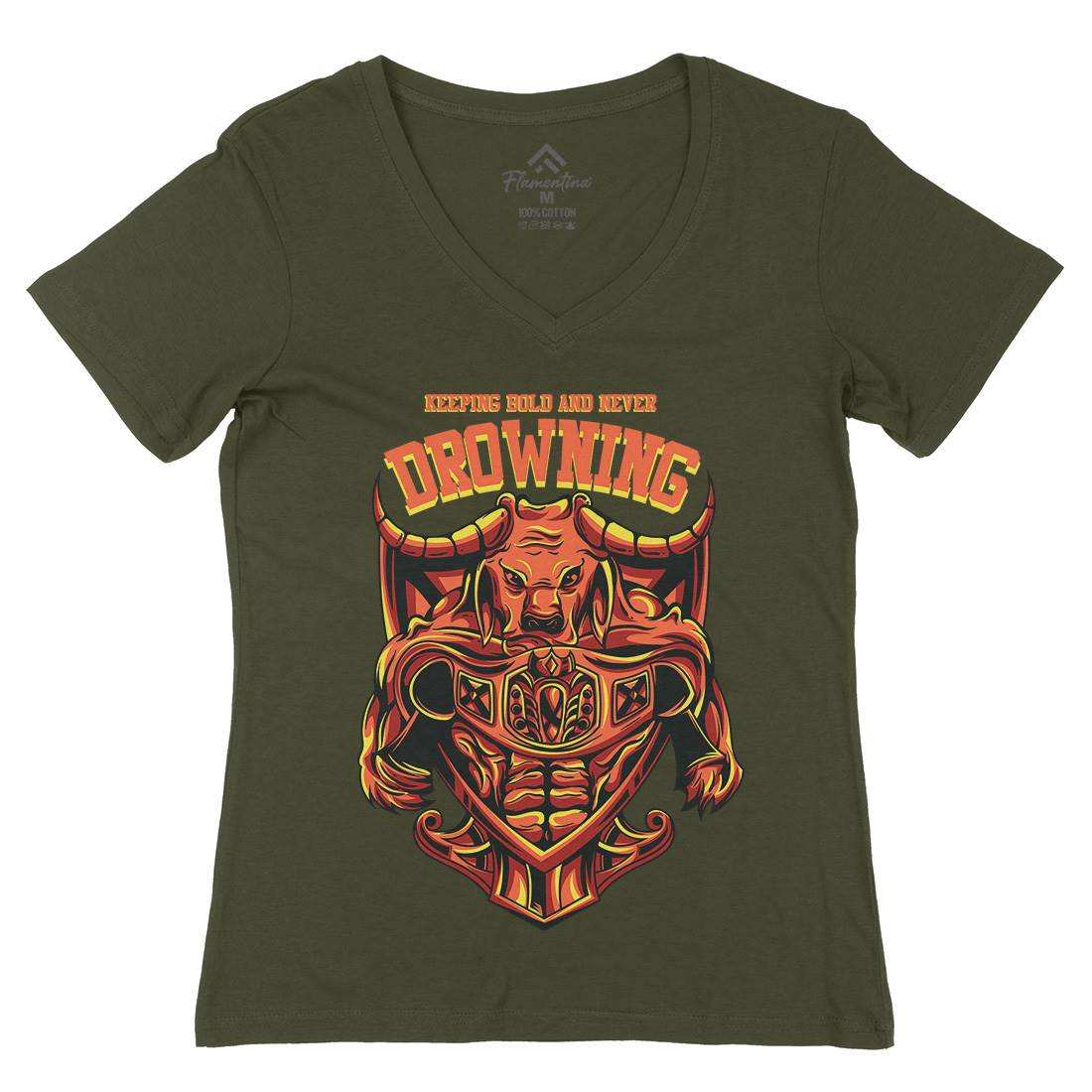 Drowning Bull Womens Organic V-Neck T-Shirt Warriors D763