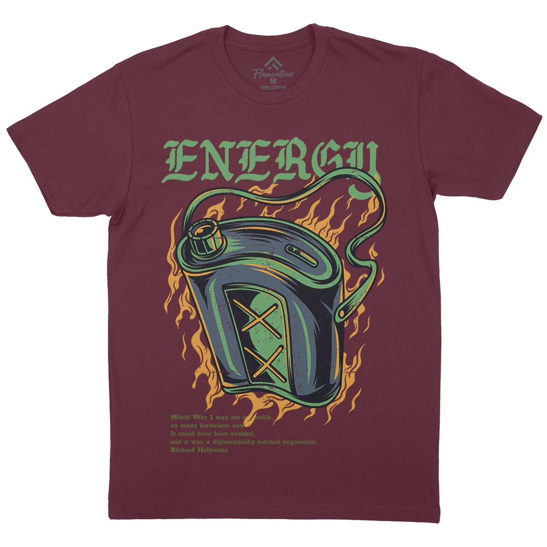 Energy Recharge Mens Organic Crew Neck T-Shirt Army D764