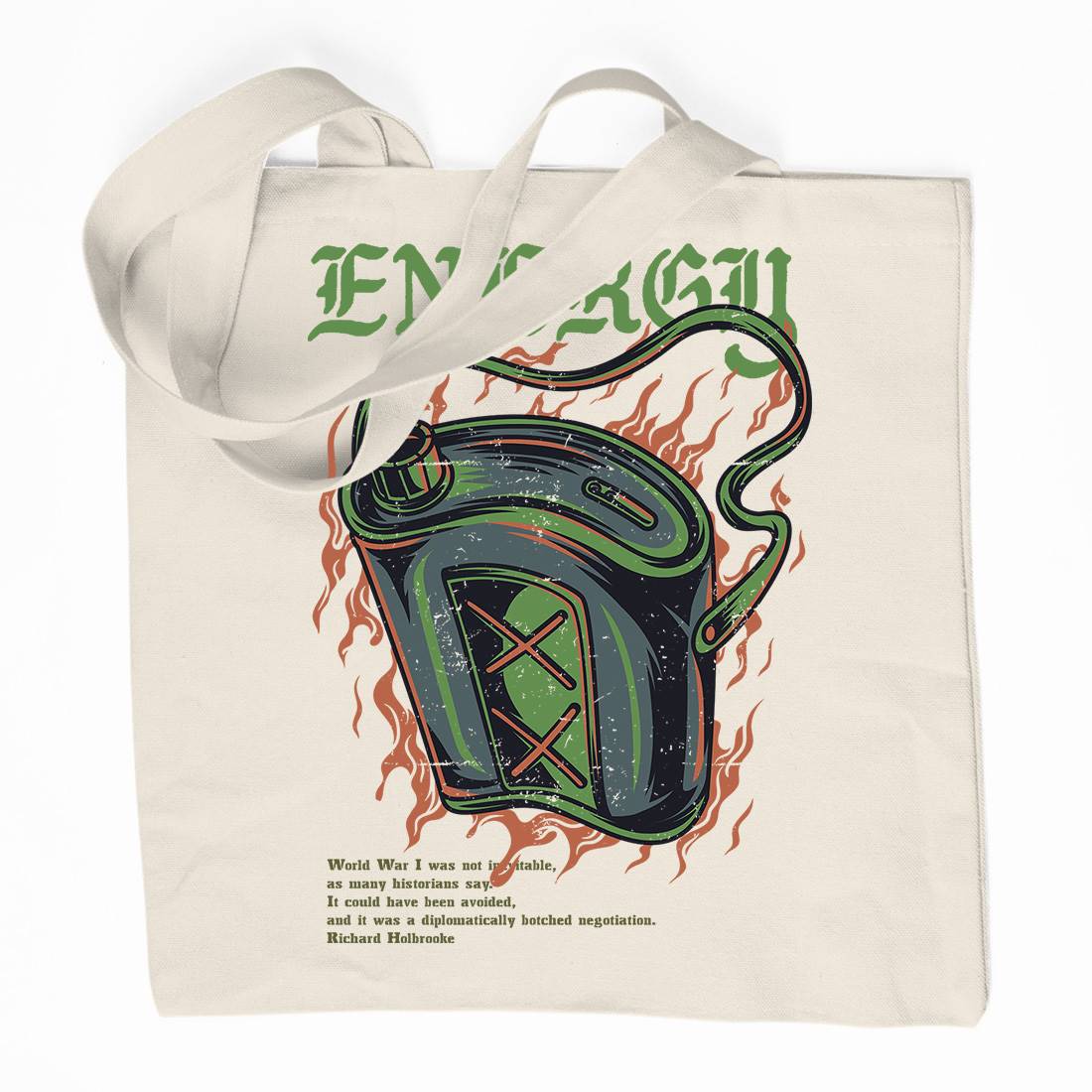 Energy Recharge Organic Premium Cotton Tote Bag Army D764