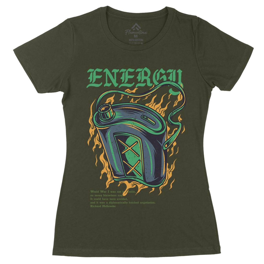 Energy Recharge Womens Organic Crew Neck T-Shirt Army D764