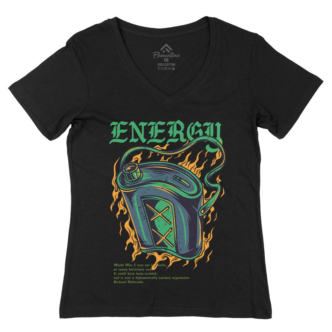Energy Recharge Womens Organic V-Neck T-Shirt Army D764