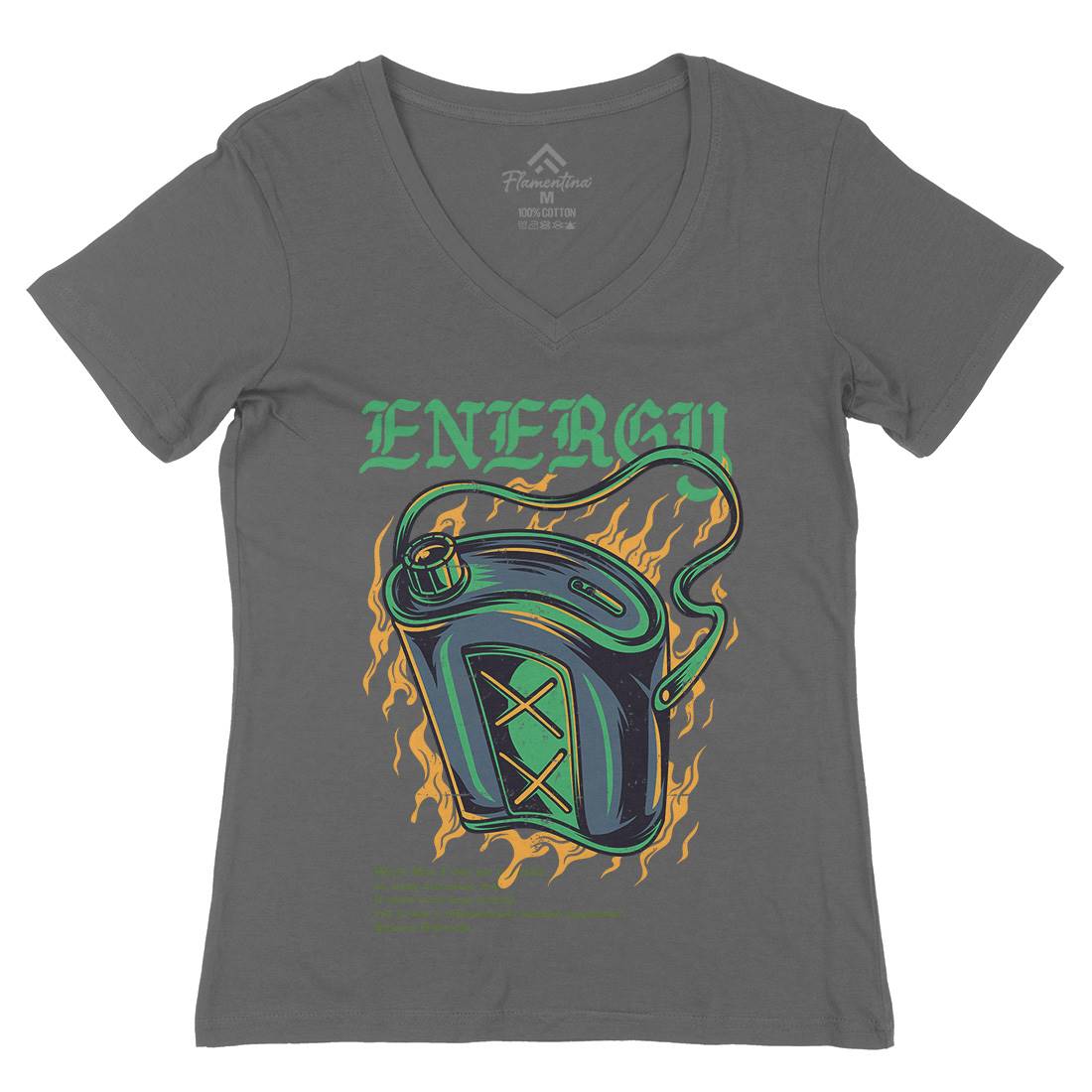Energy Recharge Womens Organic V-Neck T-Shirt Army D764