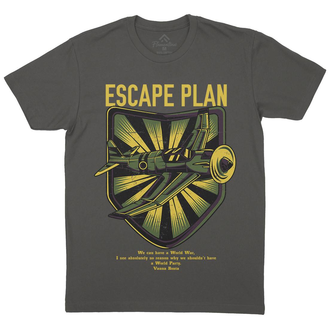 Escape Plan Mens Organic Crew Neck T-Shirt Army D765