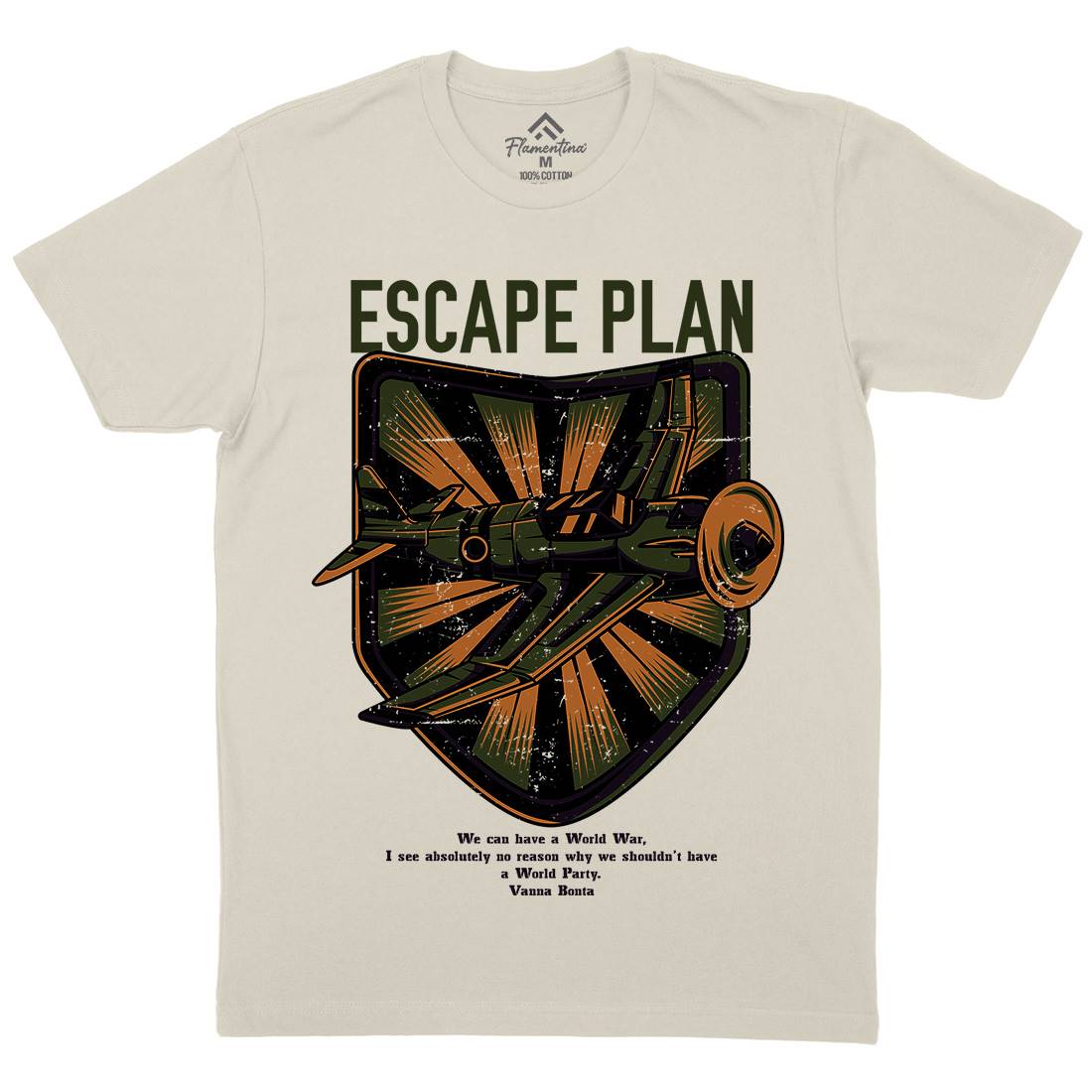 Escape Plan Mens Organic Crew Neck T-Shirt Army D765