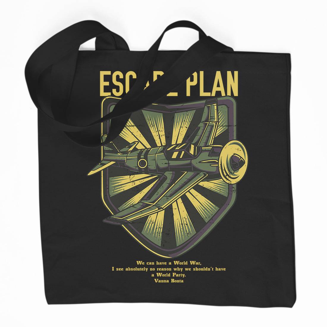 Escape Plan Organic Premium Cotton Tote Bag Army D765