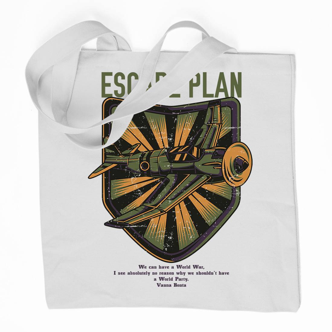 Escape Plan Organic Premium Cotton Tote Bag Army D765