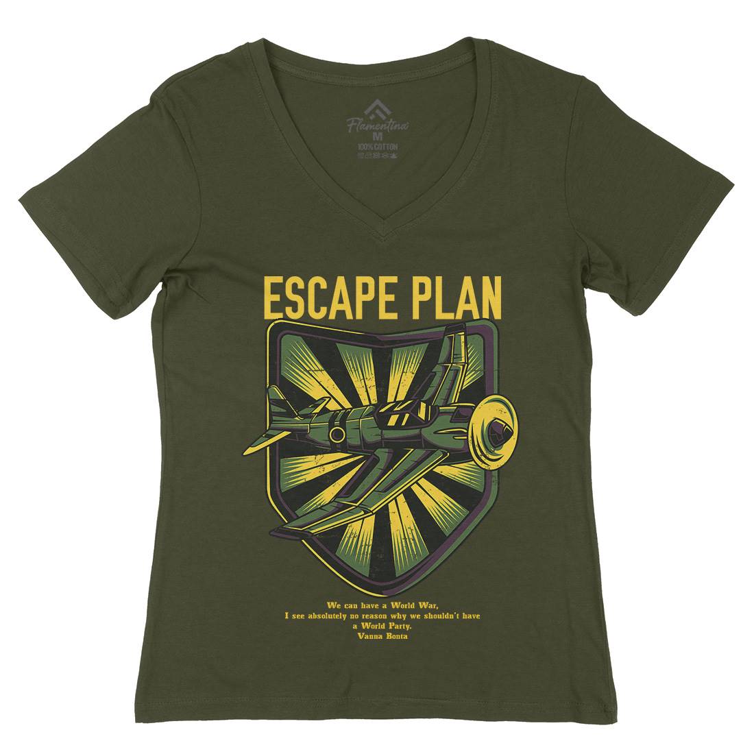 Escape Plan Womens Organic V-Neck T-Shirt Army D765