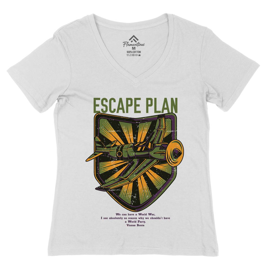 Escape Plan Womens Organic V-Neck T-Shirt Army D765