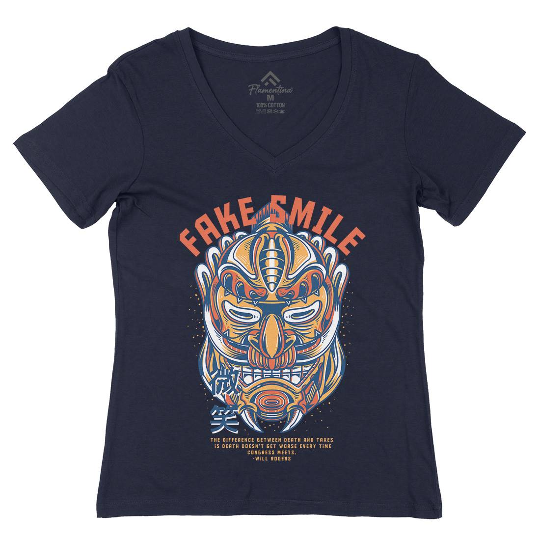 Fake Smile Womens Organic V-Neck T-Shirt Warriors D770