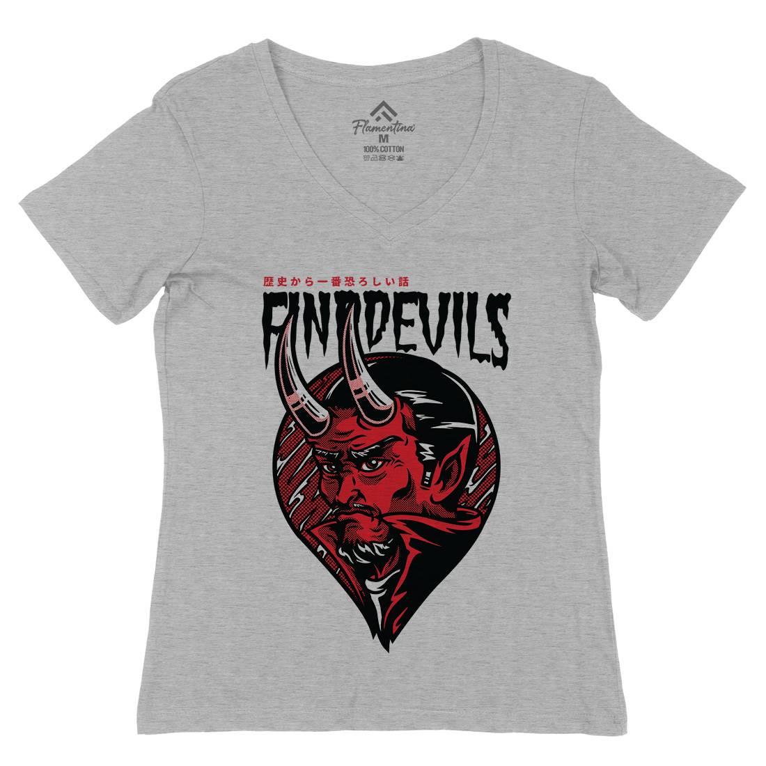 Find Devils Womens Organic V-Neck T-Shirt Horror D775