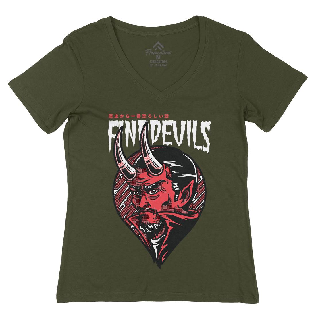 Find Devils Womens Organic V-Neck T-Shirt Horror D775