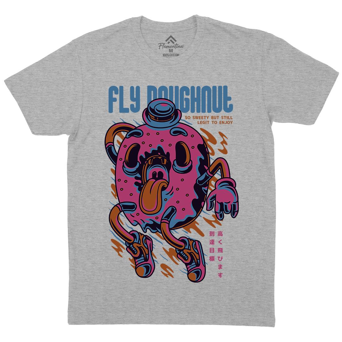 Fly Doughnut Mens Organic Crew Neck T-Shirt Food D777
