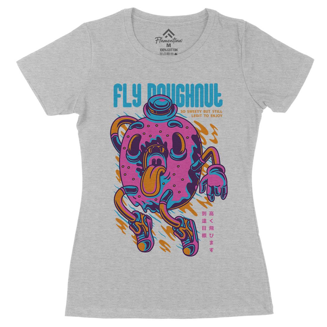 Fly Doughnut Womens Organic Crew Neck T-Shirt Food D777