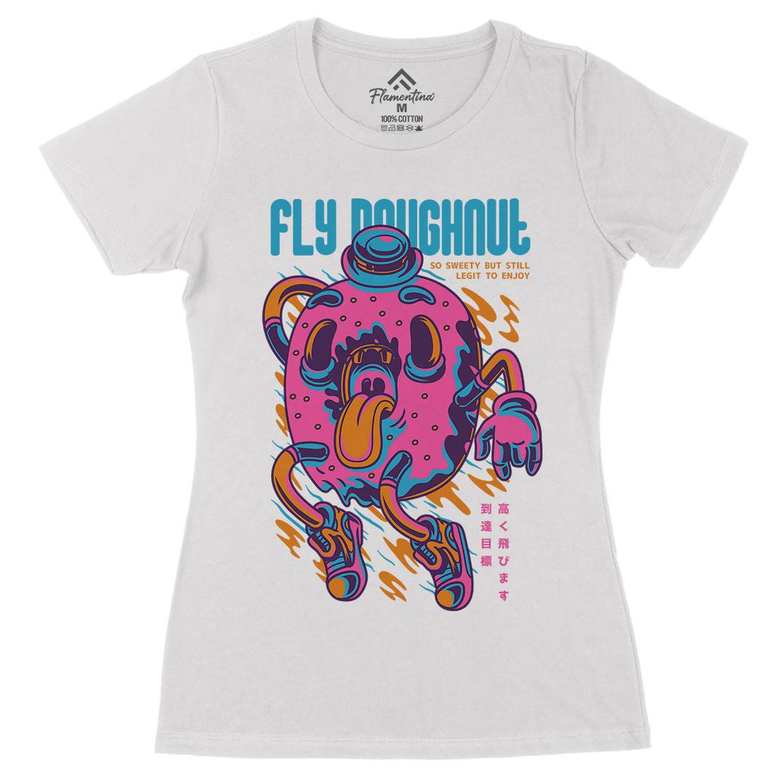 Fly Doughnut Womens Organic Crew Neck T-Shirt Food D777