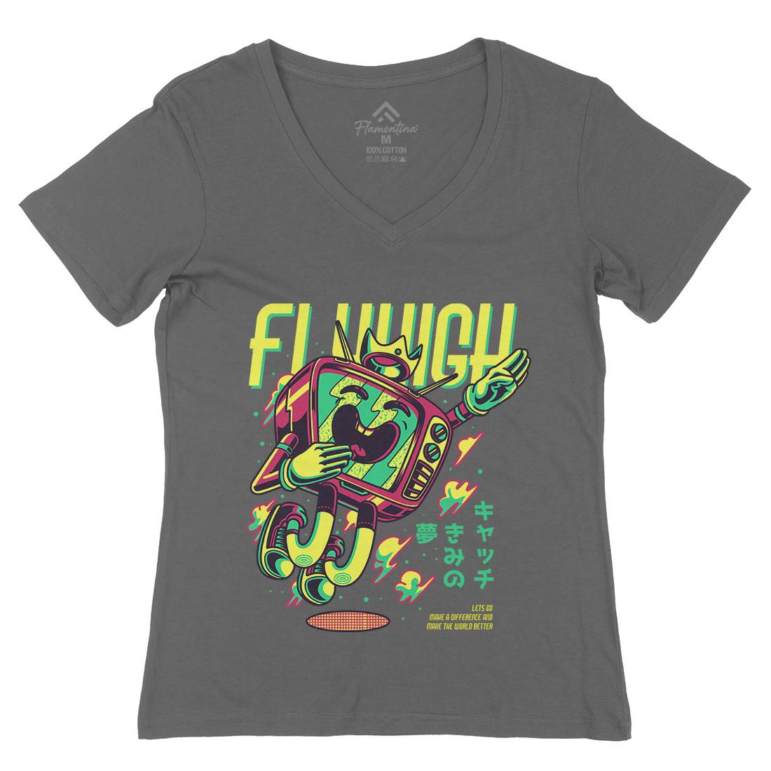 Fly High Womens Organic V-Neck T-Shirt Media D778