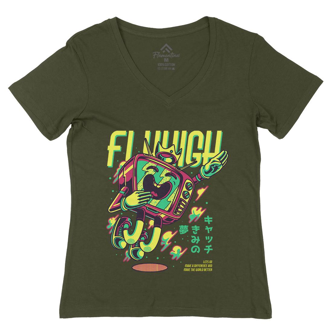 Fly High Womens Organic V-Neck T-Shirt Media D778