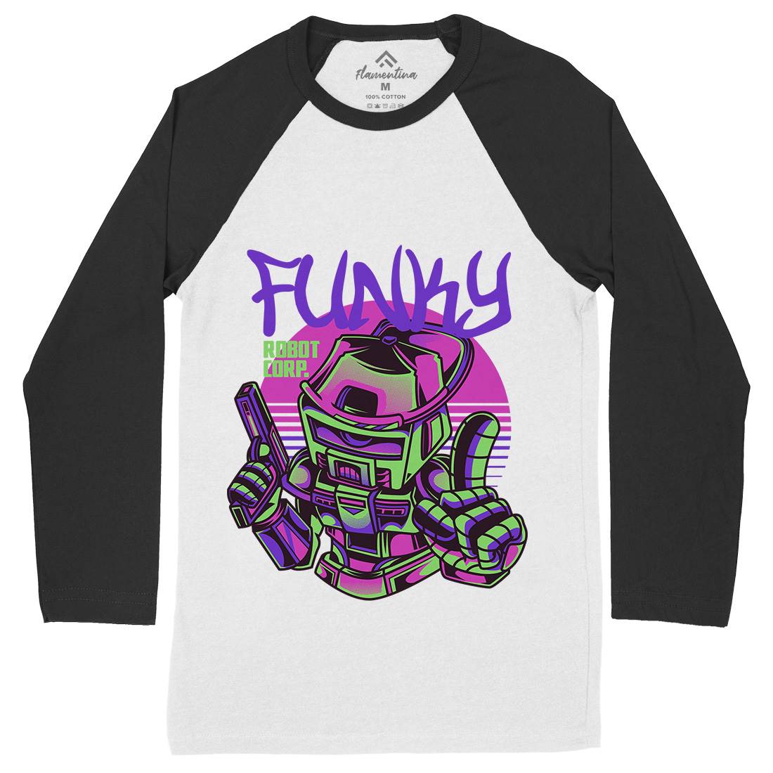 Funky Robot Mens Long Sleeve Baseball T-Shirt Space D785