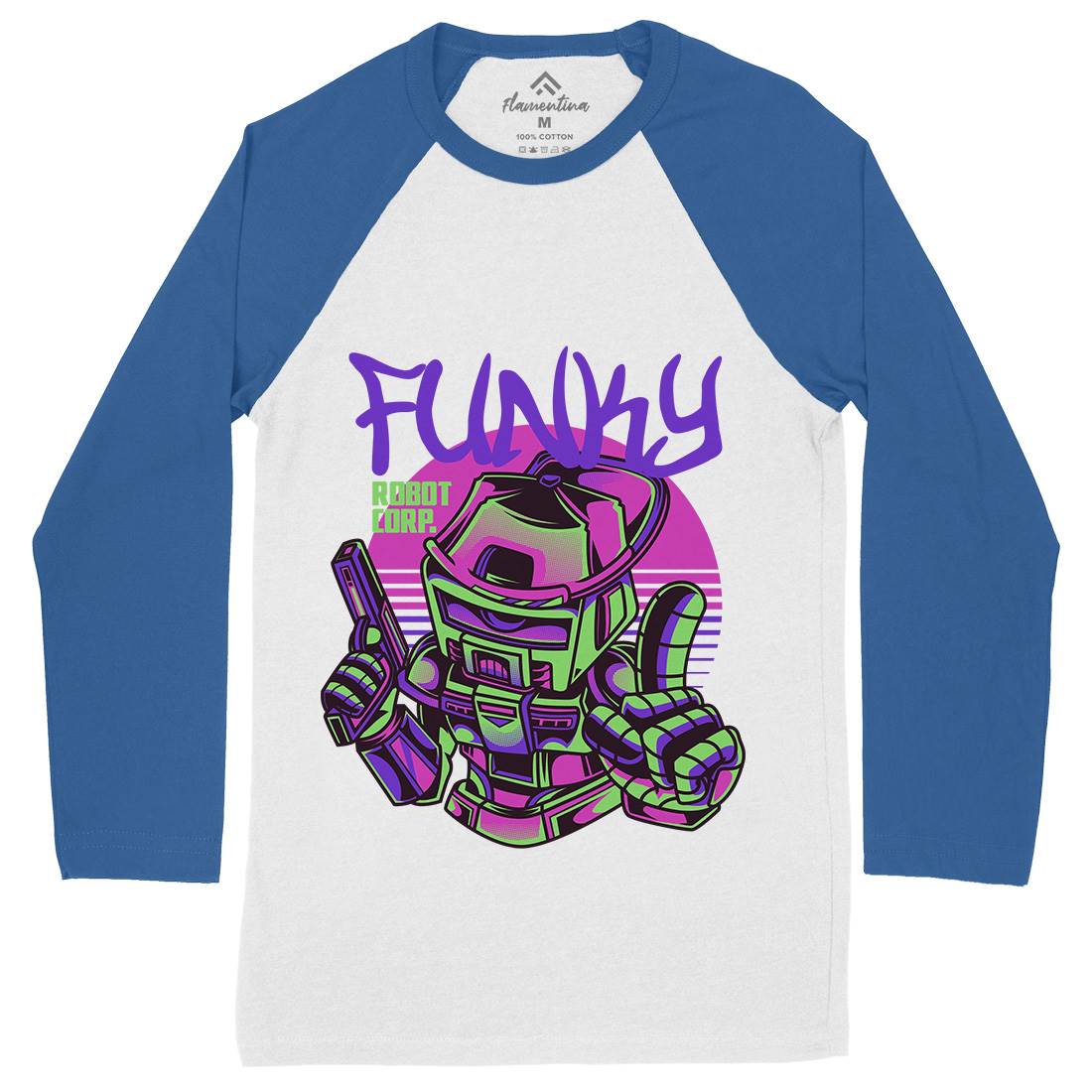 Funky Robot Mens Long Sleeve Baseball T-Shirt Space D785