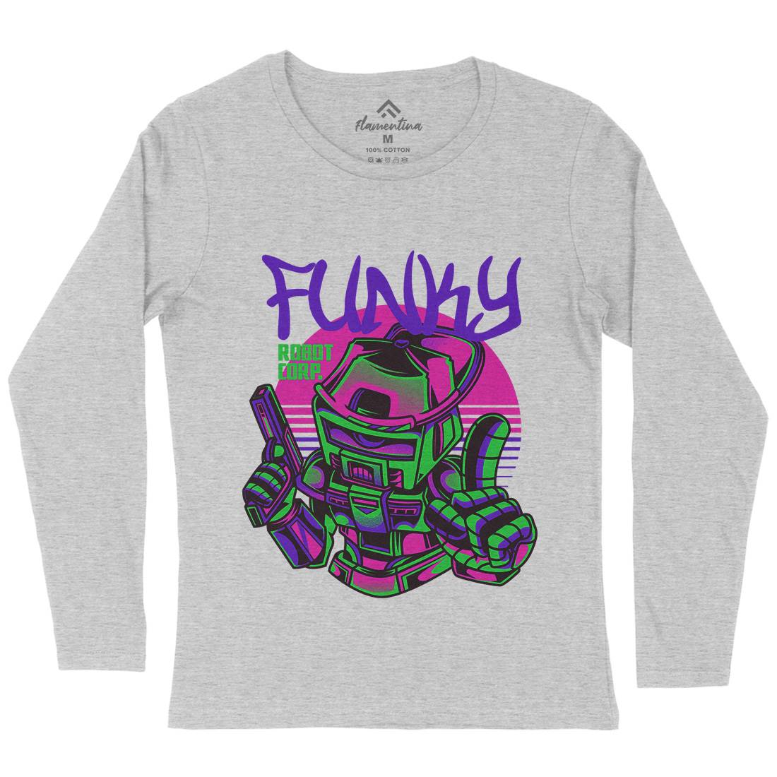 Funky Robot Womens Long Sleeve T-Shirt Space D785