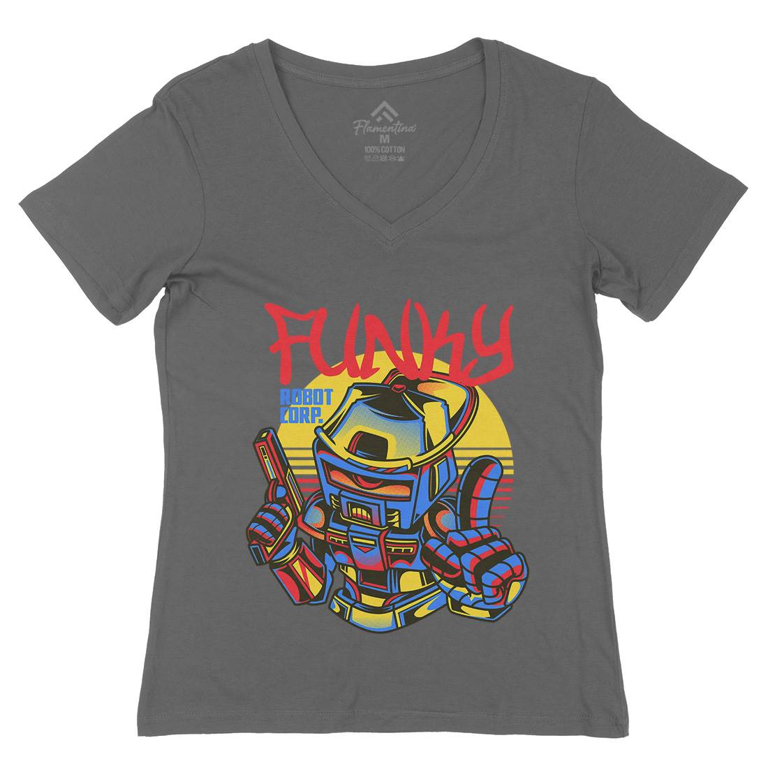 Funky Robot Womens Organic V-Neck T-Shirt Space D785