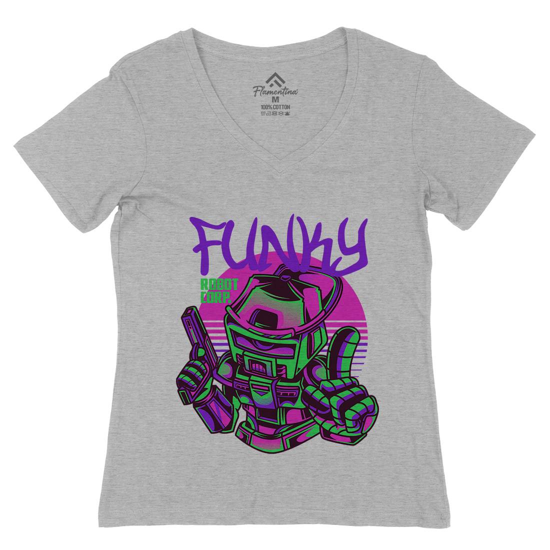 Funky Robot Womens Organic V-Neck T-Shirt Space D785