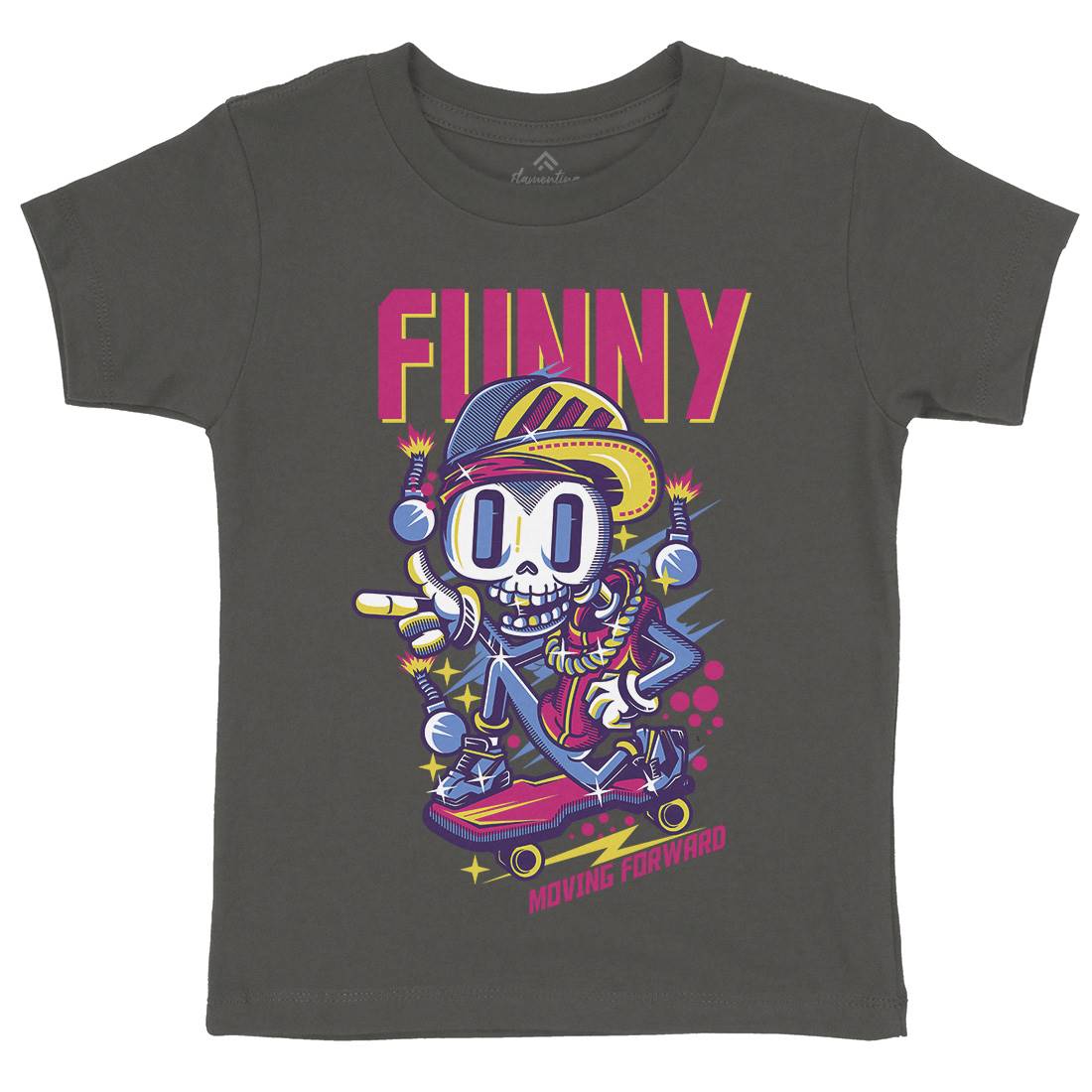 Funny Skull Kids Organic Crew Neck T-Shirt Skate D786