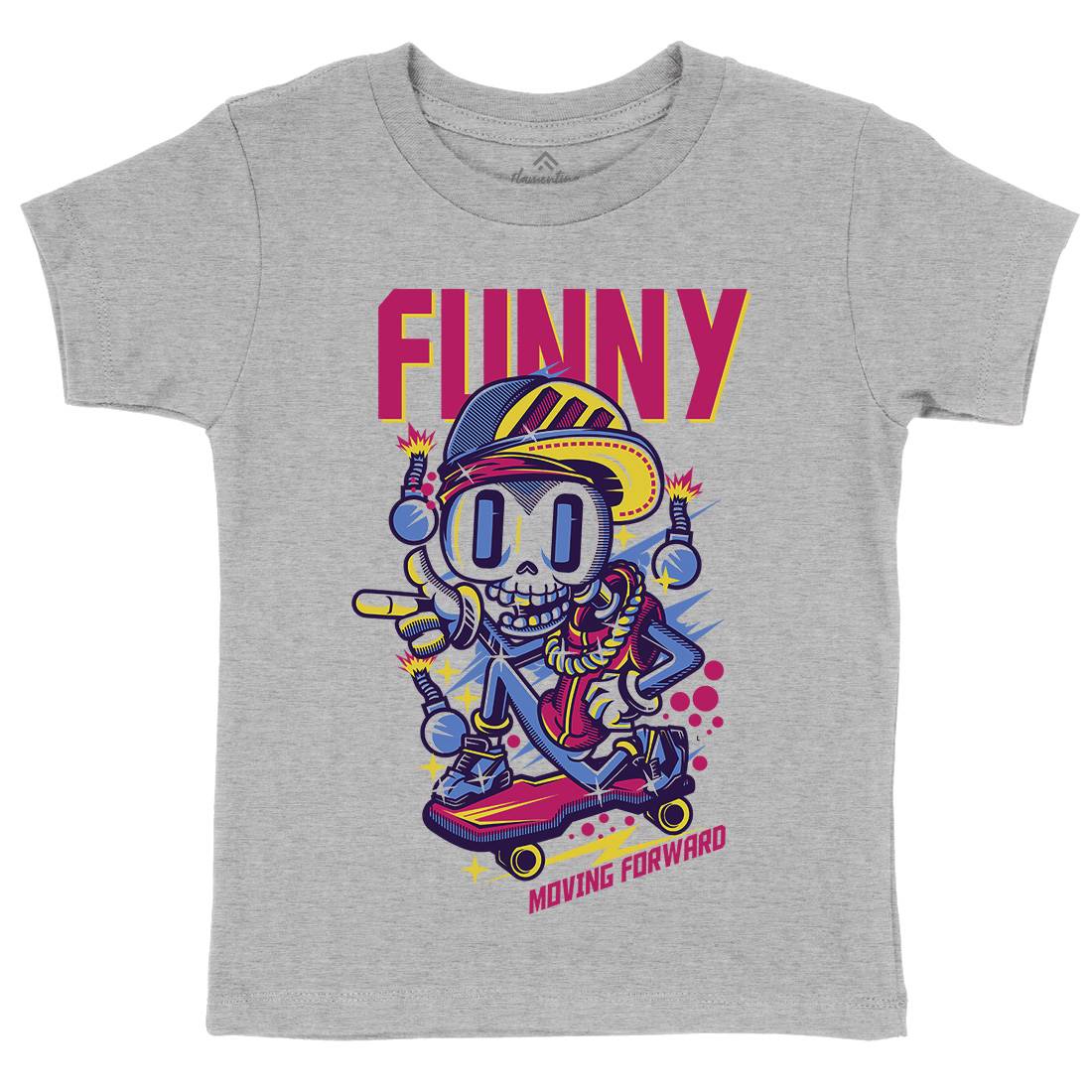 Funny Skull Kids Crew Neck T-Shirt Skate D786