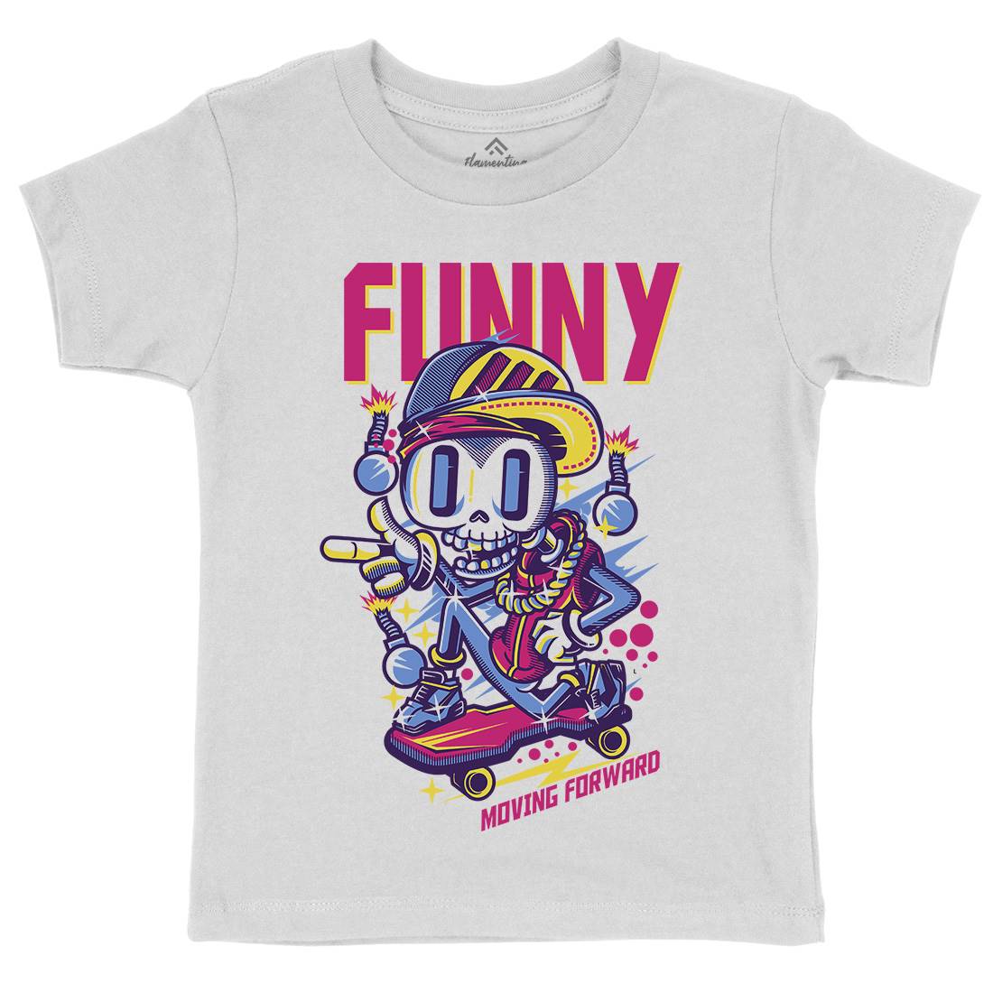 Funny Skull Kids Crew Neck T-Shirt Skate D786