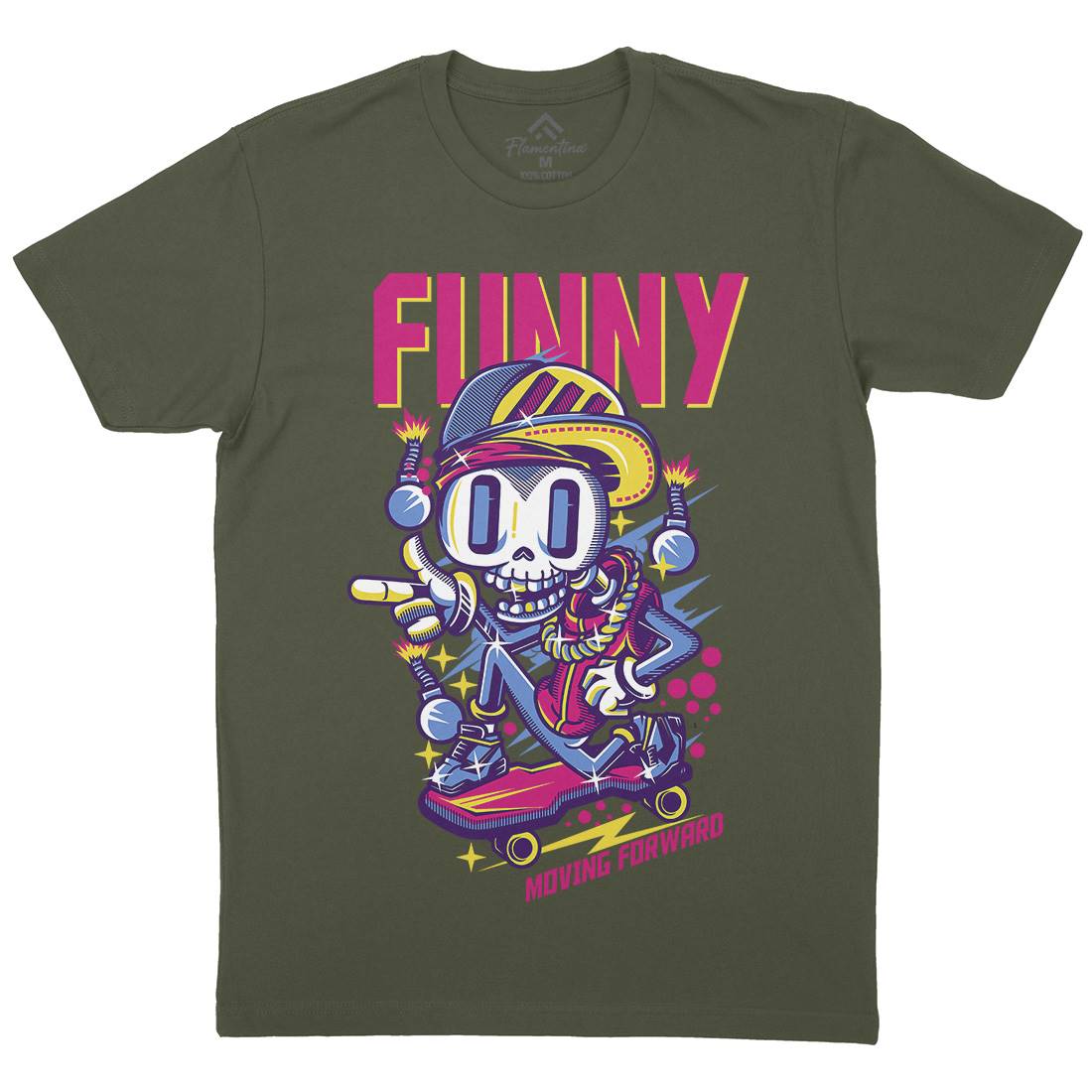 Funny Skull Mens Organic Crew Neck T-Shirt Skate D786