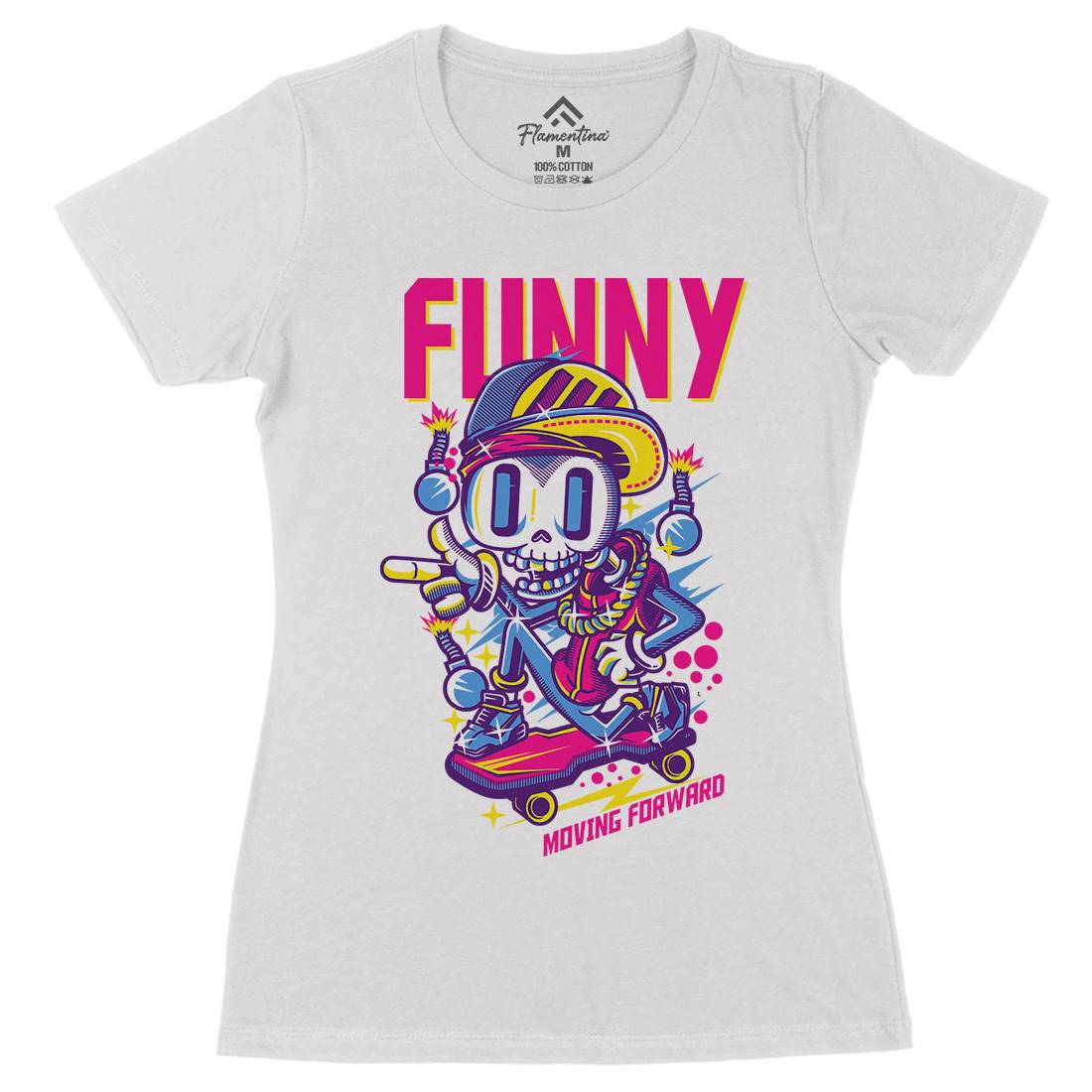 Funny Skull Womens Organic Crew Neck T-Shirt Skate D786