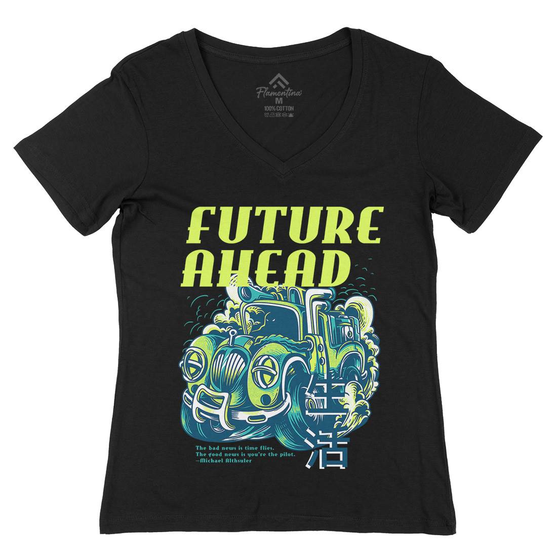 Future Ahead Womens Organic V-Neck T-Shirt Cars D787