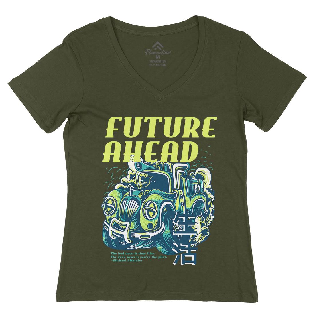 Future Ahead Womens Organic V-Neck T-Shirt Cars D787