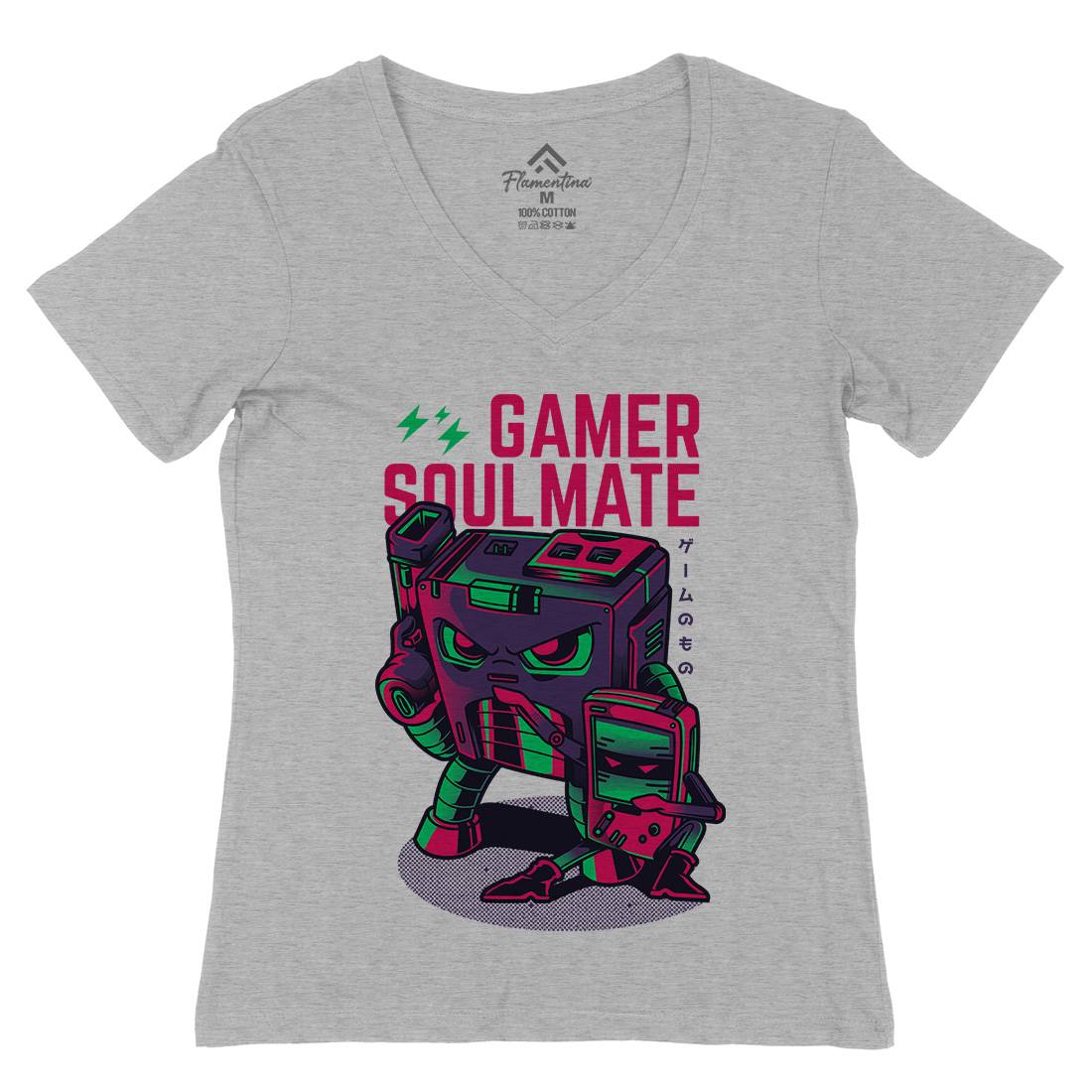 Gamer Soulmate Womens Organic V-Neck T-Shirt Geek D790