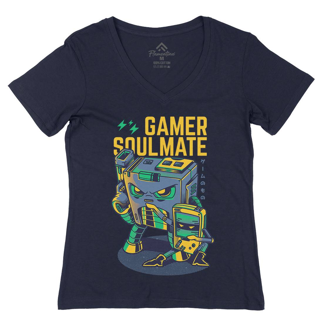 Gamer Soulmate Womens Organic V-Neck T-Shirt Geek D790